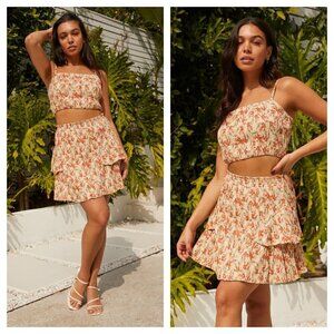 NEW MinkPink Matching Set Zahari Top and Ruffle Mini Skirt Floral Women's XS